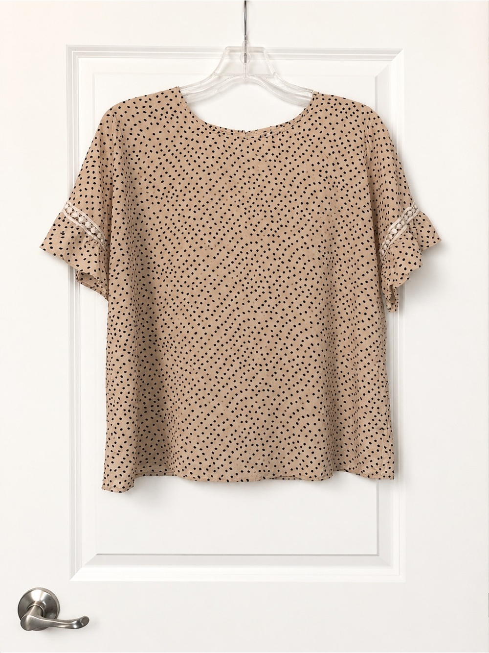 SHEIN Beige Polka Dot Ruffle Sleeve Blouse